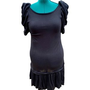 JUICY COUTURE Black Silk Blend Jersey Statement Sleeve Tunic Dress. Size Large.